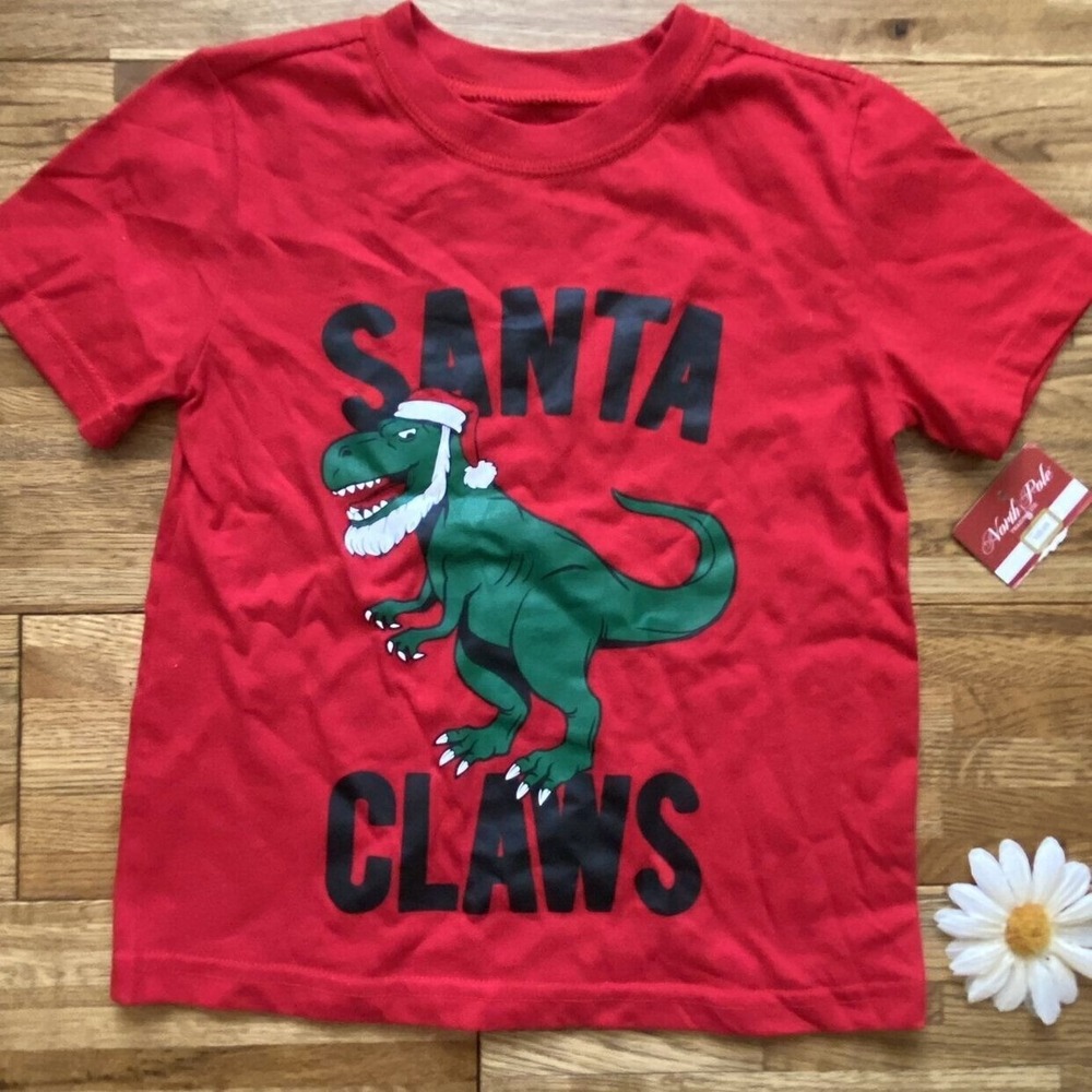 NWT Santa Claws Dino‎ Holiday Shirt Size 4/5